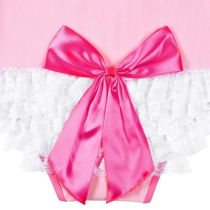 Landofgenie ABDL Cotton Pink Romper with Bow Lace - Daddy's Princess - landofgenie