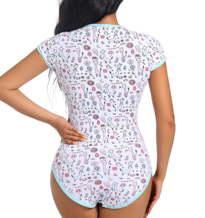 Landofgenie ABDL Onesie Womens Cotton Bodysuit - Giraffe Print - landofgenie
