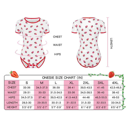 Landofgenie ABDL Onesie Womens Cotton Bodysuit - Strawberry Print - landofgenie