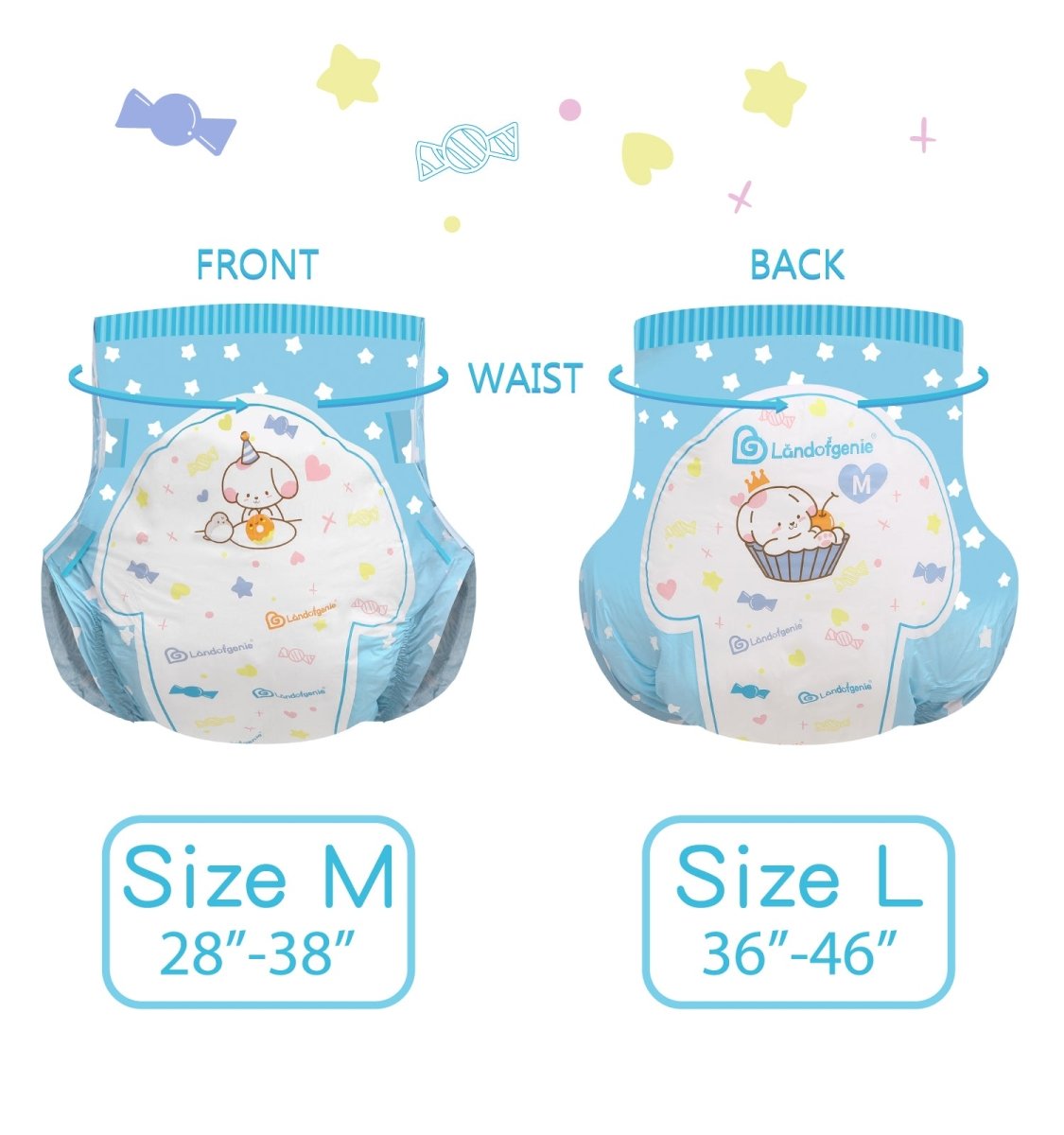Landofgenie Adult ABDL Diapers Overnight Adult Diapers With 10 Pieces - Puppy Sweet Bakery - landofgenie