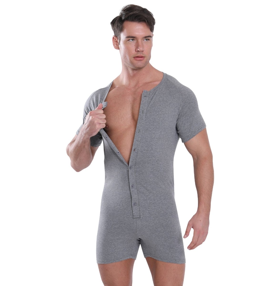 Landofgenie Basic Cotton Men One Piece Pajama - Gray - landofgenie