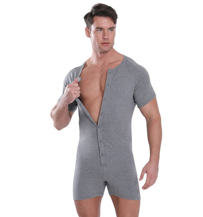 Landofgenie Basic Cotton Men One Piece Pajama - Gray - landofgenie