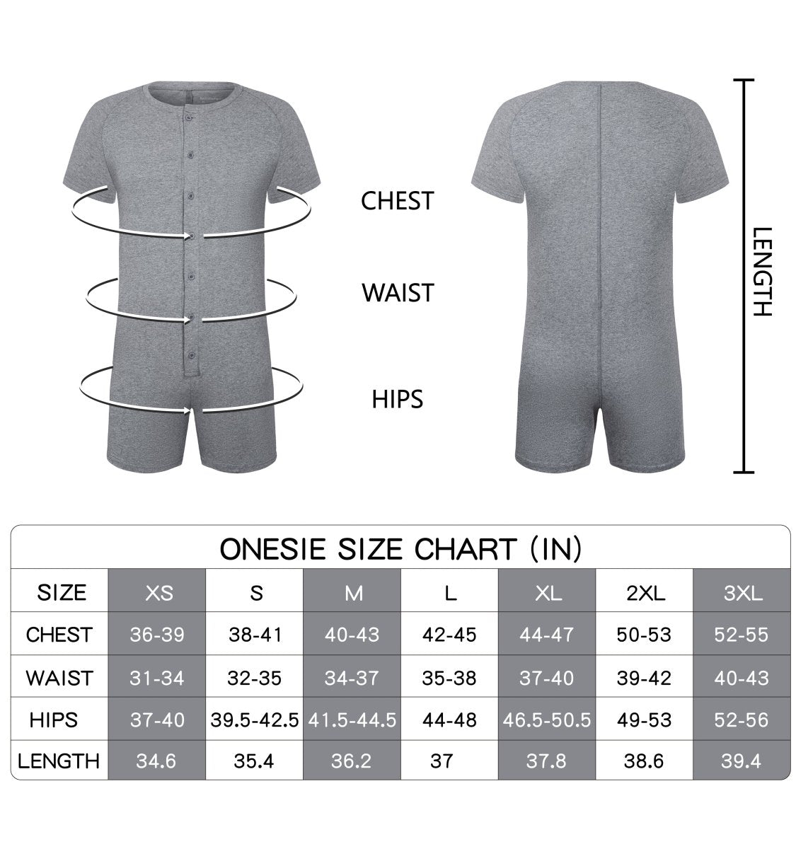 Landofgenie Basic Cotton Men One Piece Pajama - Gray - landofgenie