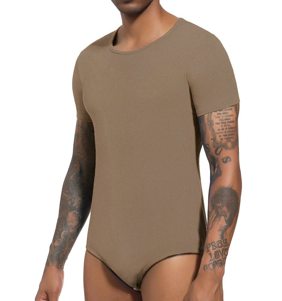 Landofgenie Basic Men Cotton Brown Bodysuit - landofgenie