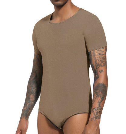 Landofgenie Basic Men Cotton Brown Bodysuit - landofgenie