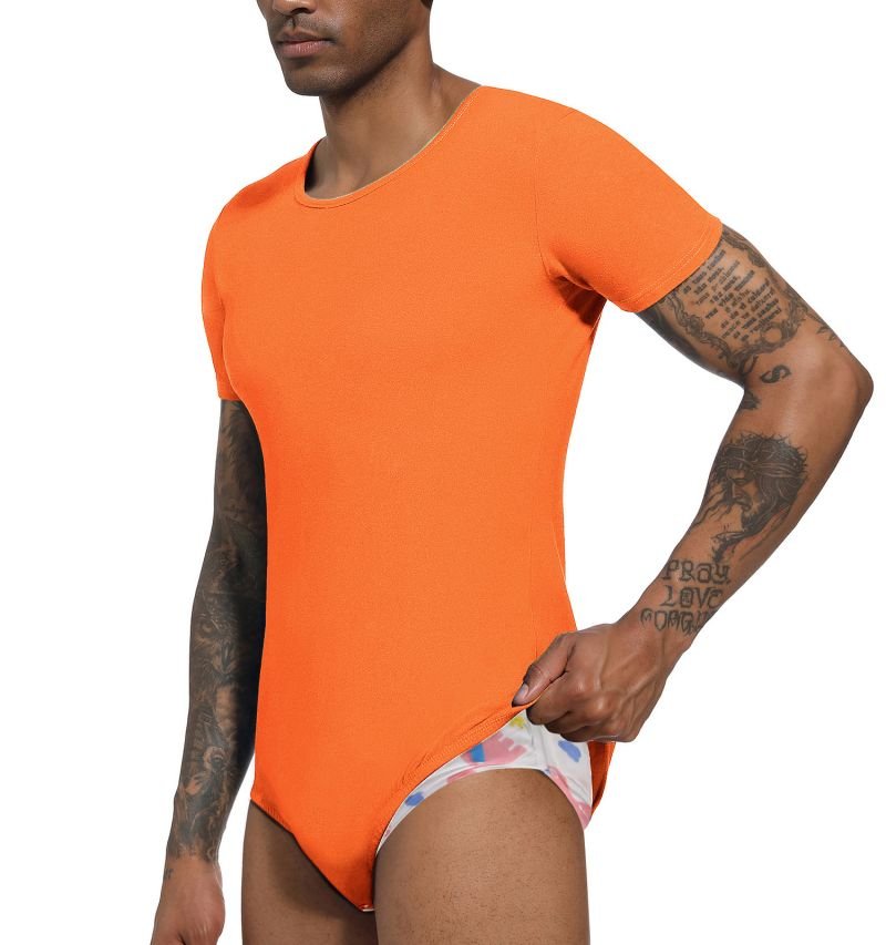 Landofgenie Basic Men Cotton Orange Bodysuit - landofgenie