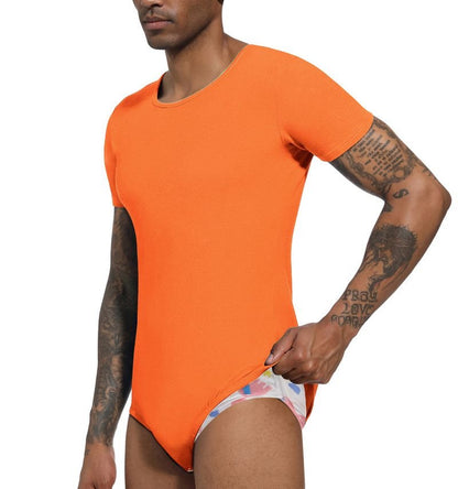 Landofgenie Basic Men Cotton Orange Bodysuit - landofgenie