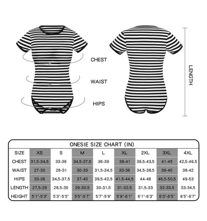Landofgenie Cotton Women Onesie -Black & White Stripe Girl - landofgenie