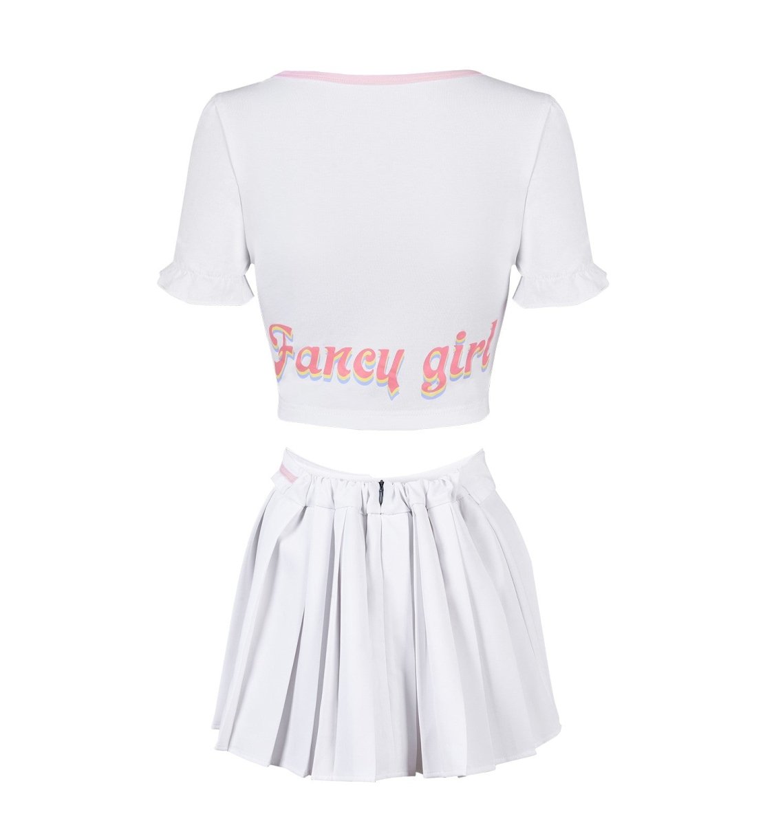 Landofgenie Fancy Girl Crop Top Puff Sleeve Scoop Neck Shirt Skirt Set - landofgenie
