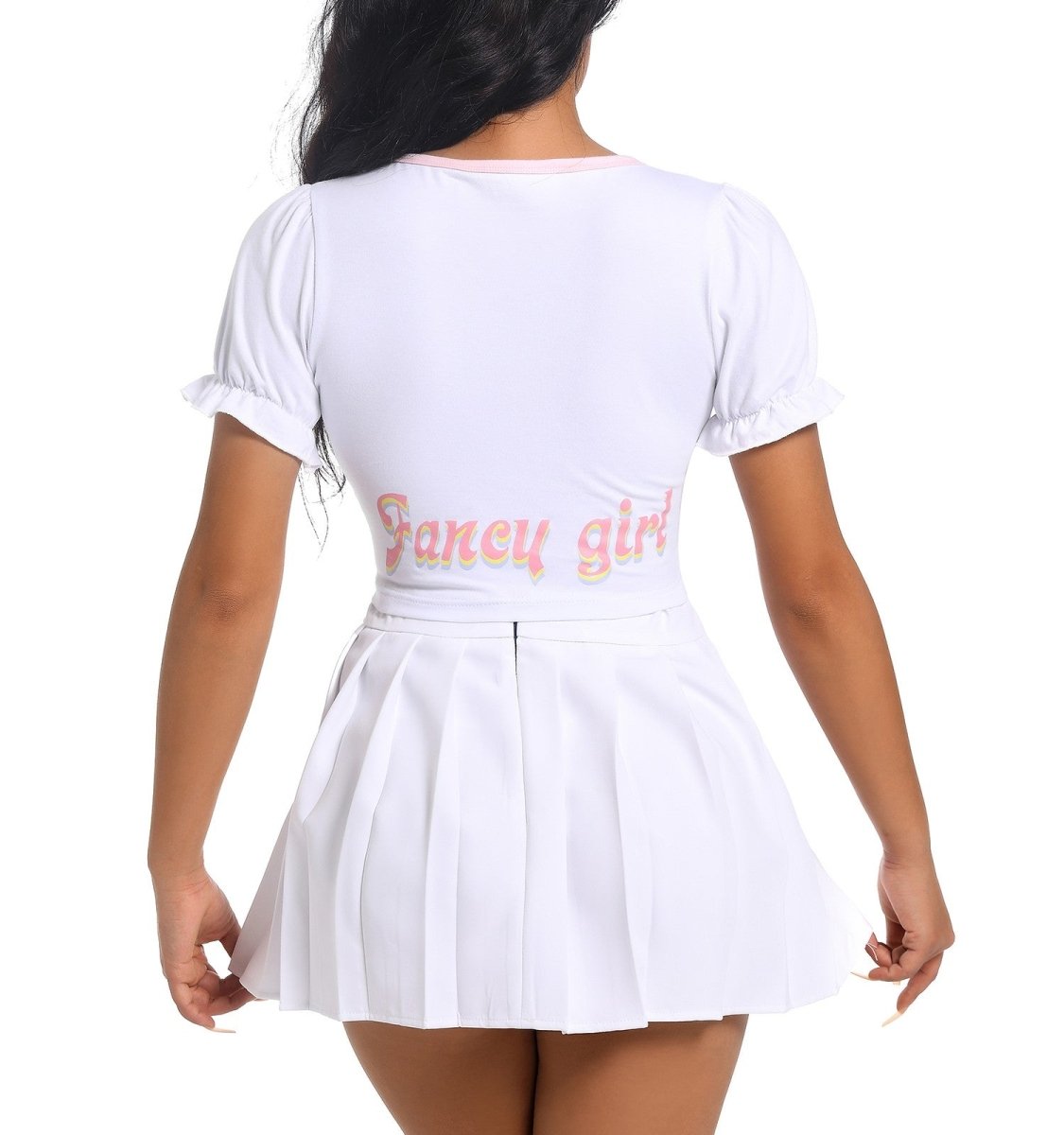 Landofgenie Fancy Girl Crop Top Puff Sleeve Scoop Neck Shirt Skirt Set - landofgenie