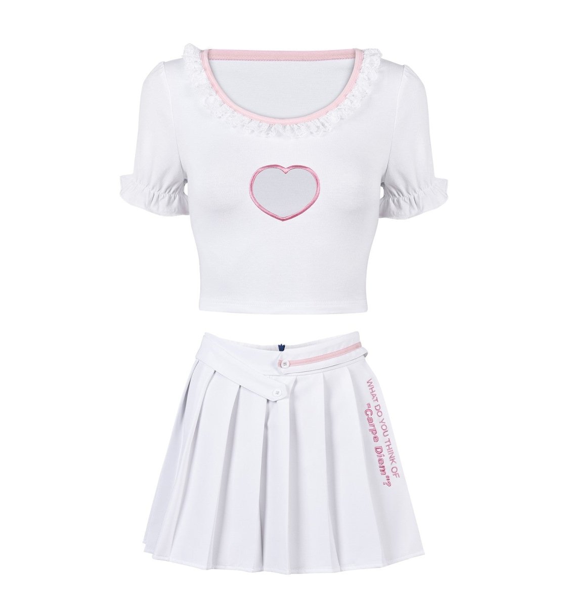 Landofgenie Fancy Girl Crop Top Puff Sleeve Scoop Neck Shirt Skirt Set - landofgenie