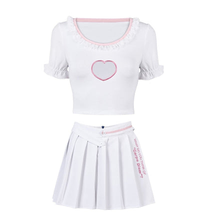 Landofgenie Fancy Girl Crop Top Puff Sleeve Scoop Neck Shirt Skirt Set - landofgenie