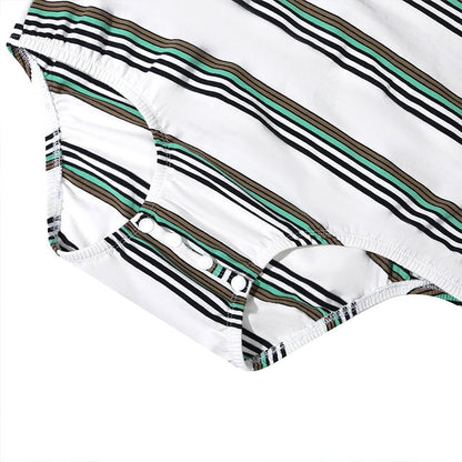 Landofgenie Men Brand Striped Polo Onesie - Classical White Polo - landofgenie
