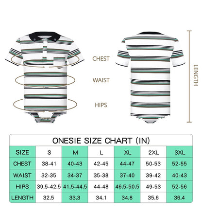 Landofgenie Men Brand Striped Polo Onesie - Classical White Polo - landofgenie