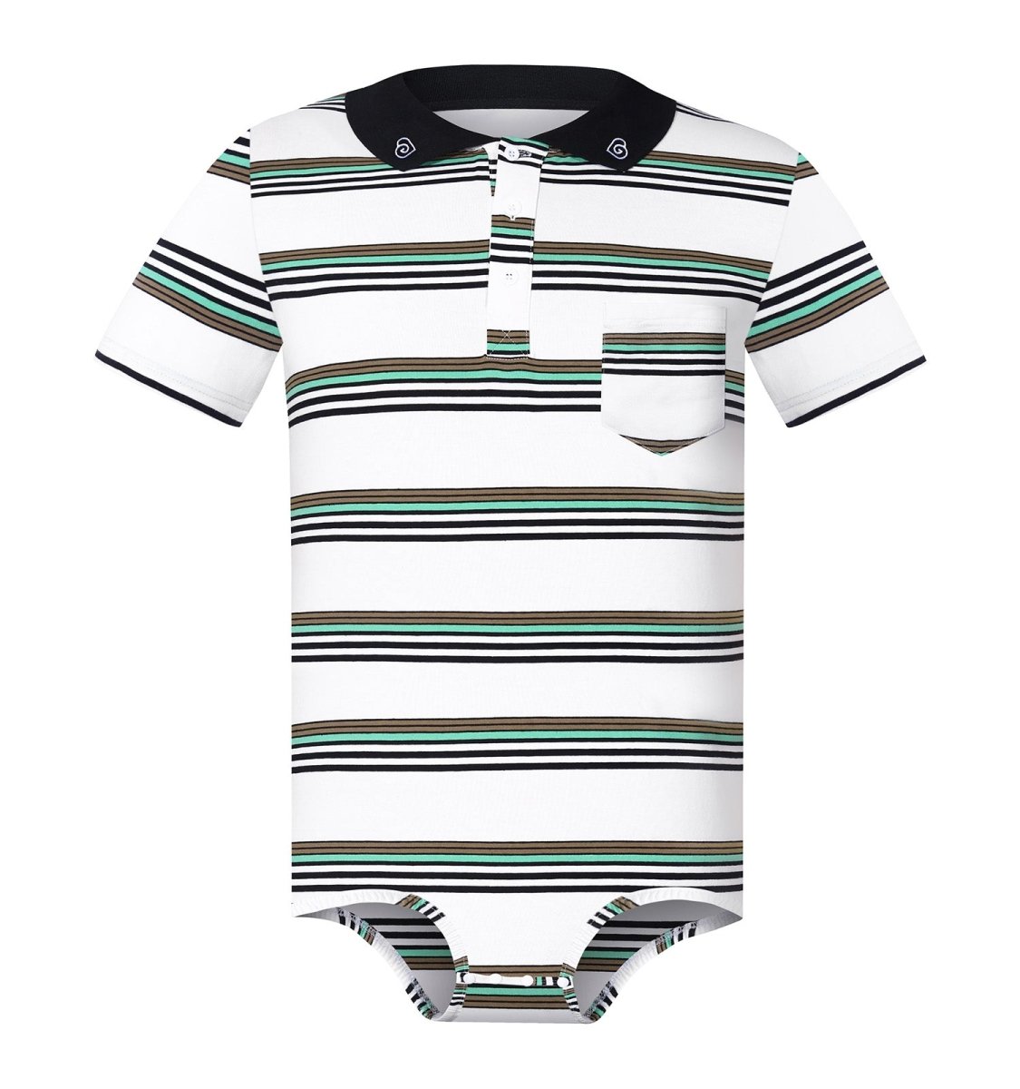 Landofgenie Men Brand Striped Polo Onesie - Classical White Polo - landofgenie