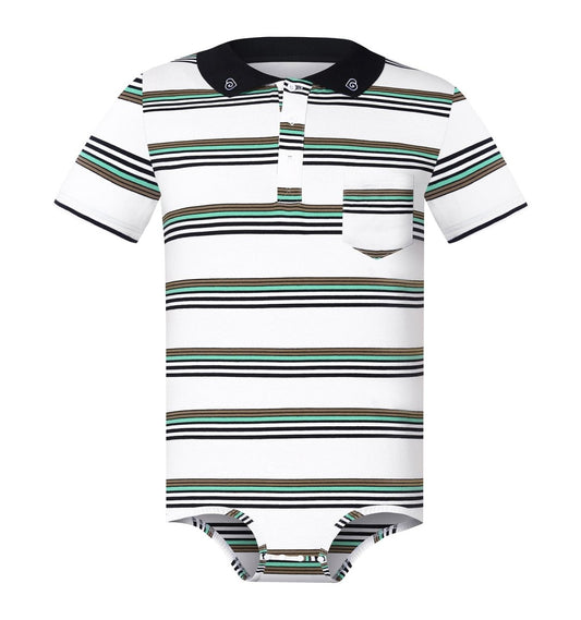 Landofgenie Men Brand Striped Polo Onesie - Classical White Polo - landofgenie