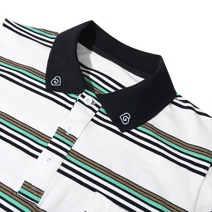 Landofgenie Men Brand Striped Polo Onesie - Classical White Polo - landofgenie