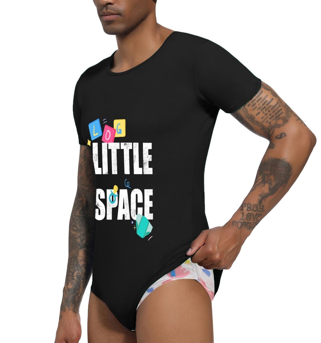 Landofgenie Mens Print Onesie -Black Littlespace - landofgenie