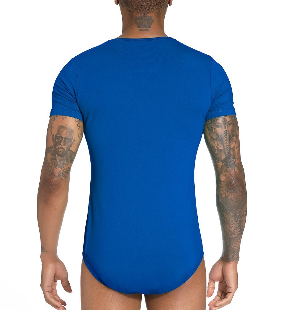 Landofgenie Mens Short Sleeve Bodysuit Basic Onesie Blue - Monster - landofgenie