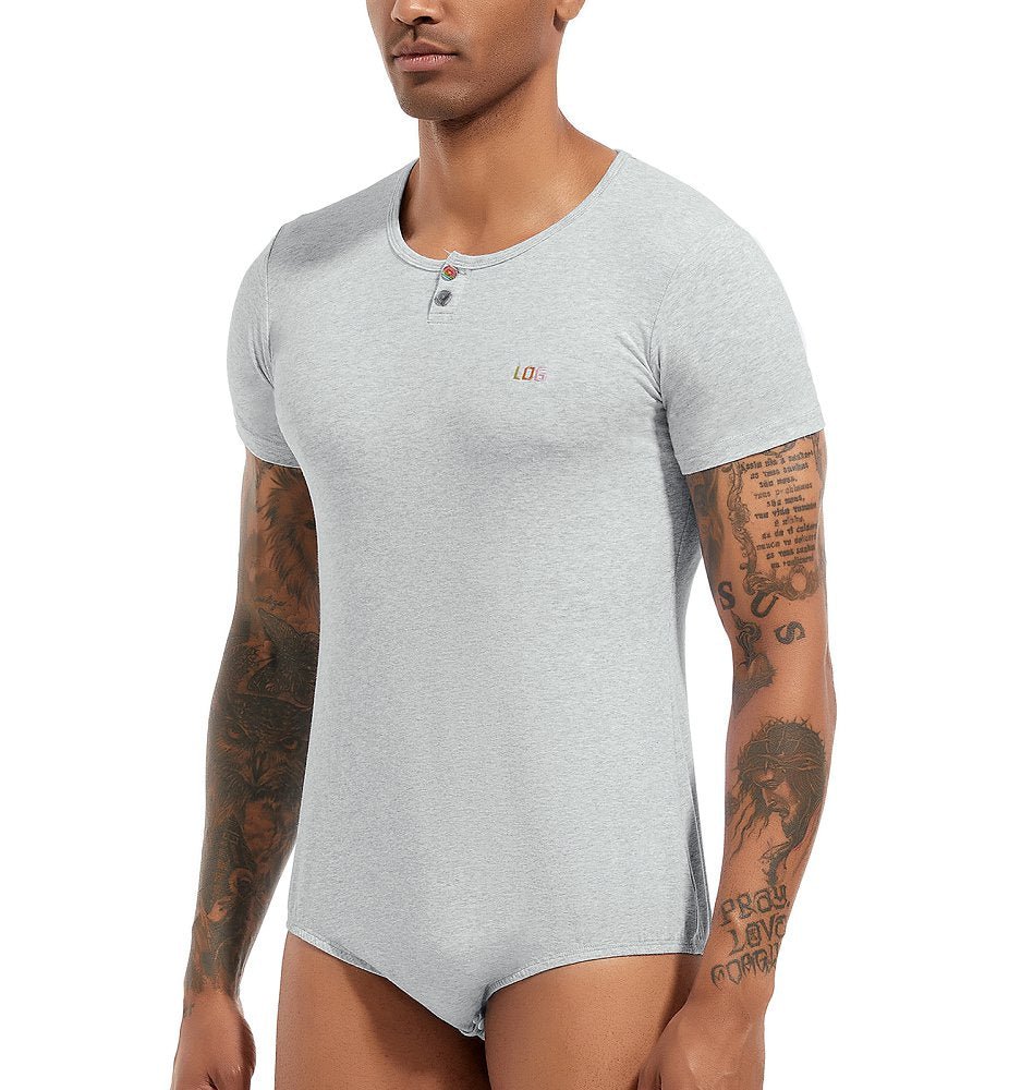 Landofgenie Mens Short Sleeve Bodysuit Basic Onesie Gray - Monster - landofgenie