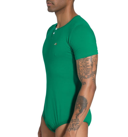 Landofgenie Mens Short Sleeve Bodysuit Basic Onesie Green - Monster - landofgenie