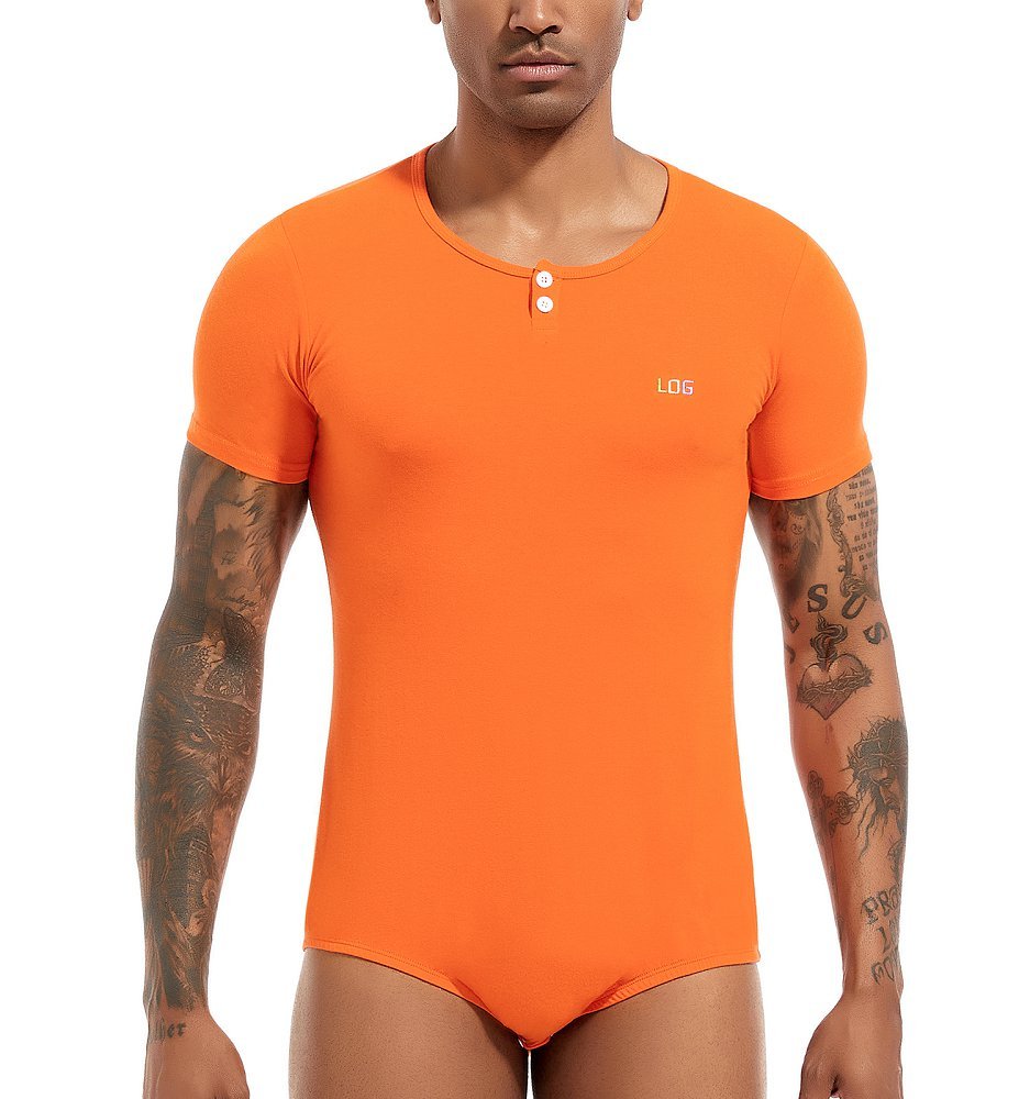 Landofgenie Mens Short Sleeve Bodysuit Basic Onesie Orange - Monster - landofgenie