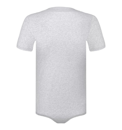 Landofgenie Mens Short Sleeve Bodysuit Crotch Shirt Romper Light Gray - Gentleman - landofgenie