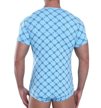Landofgenie Mens Short Sleeve Onesie - Monoland with Blue - landofgenie