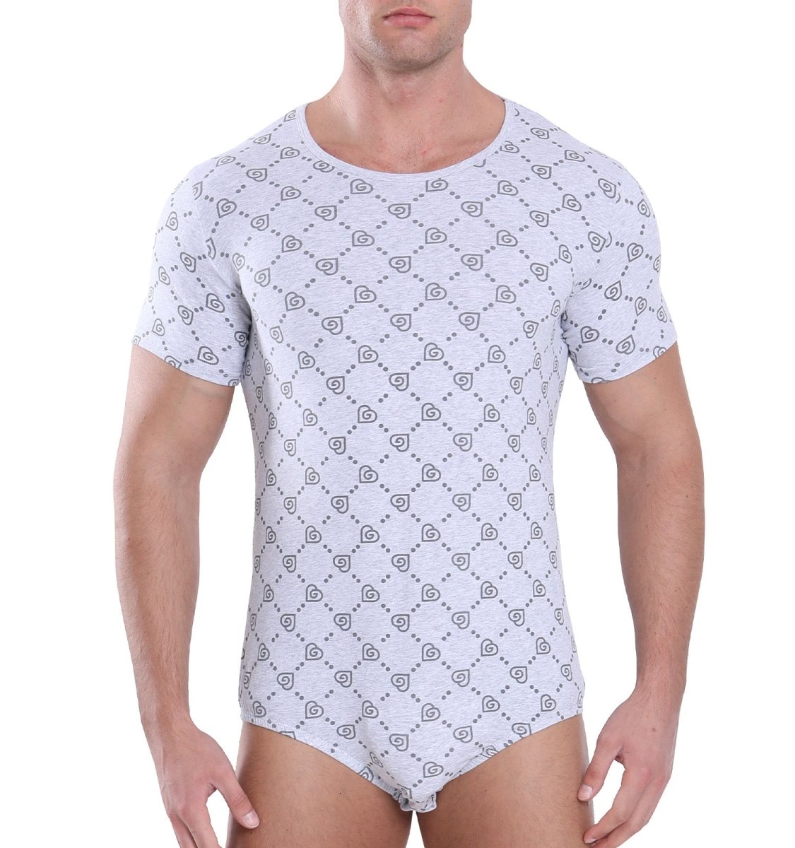 Landofgenie Mens Short Sleeve Onesie - Monoland with Light Gray - landofgenie