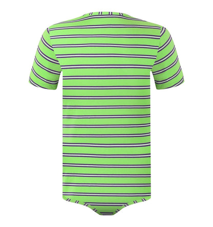 Landofgenie Mens Striped Onesie Short Sleeve Bodysuit - Basic Striped - landofgenie