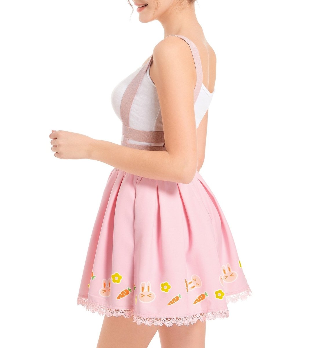 Landofgenie Pleated Overall Skirt Romper - Cute Carrot and Rabbit - landofgenie