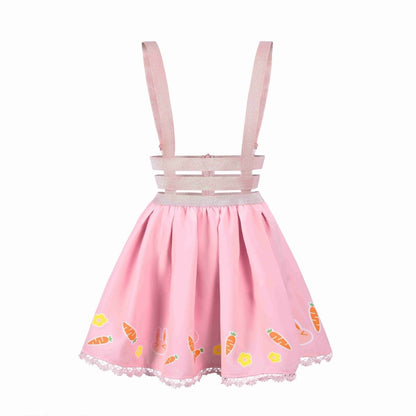 Landofgenie Pleated Overall Skirt Romper - Cute Carrot and Rabbit - landofgenie