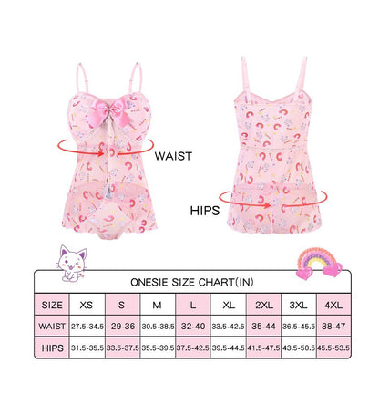 Landofgenie Women Lace Strap Lingerie Underwear Babydoll Sleepwear - Star Cats & Rainbow - landofgenie